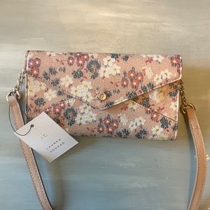 LC Lauren Conrad cream/pale pink crossbody ditzy print, brynlee wallet crossbody